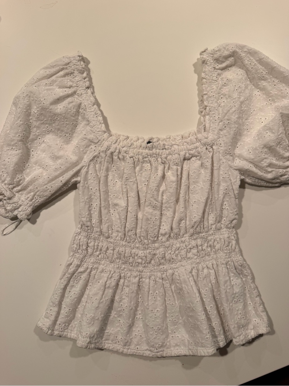 STATE White Eyelet Smocked Peasant Blouse